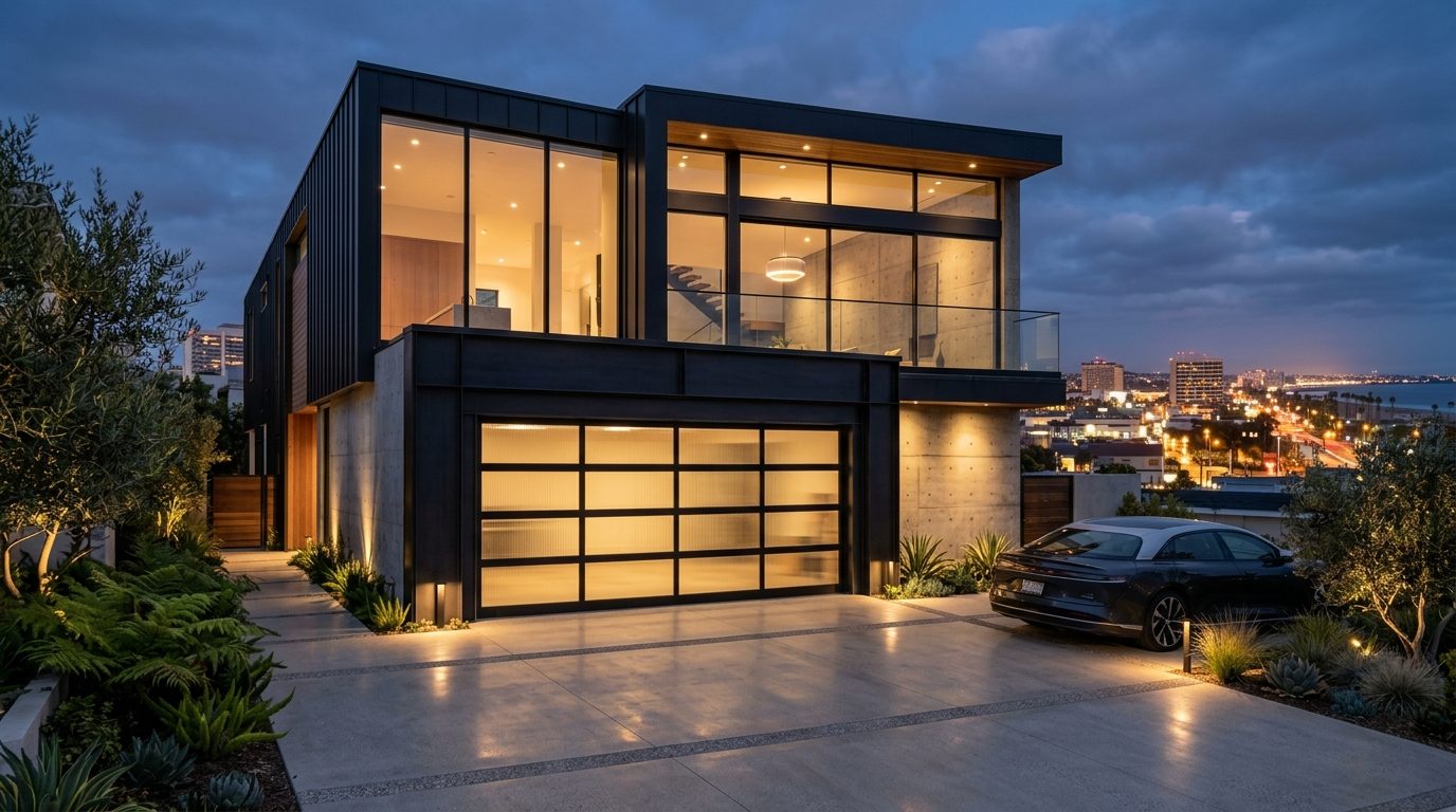 McLeod Local Garage Door Exterior Closed Garage Door at Twilight
